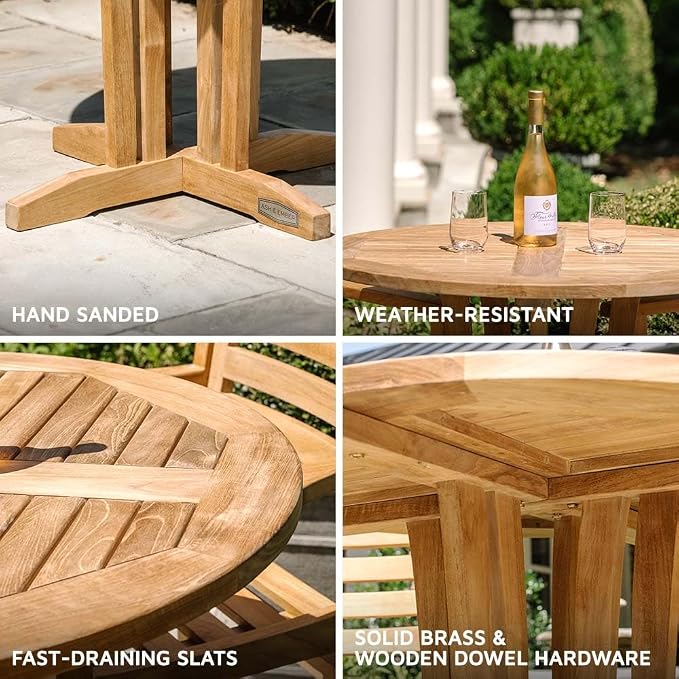 TITAN GREAT OUTDOORS Ash & Ember Acadia Grade A Teak 35" Round Bar Table, Indoor Outdoor Patio Bar Furniture, Weather Resistant Solid Wood for Garden, Backyard, Patio, Tightly Spaced Slats