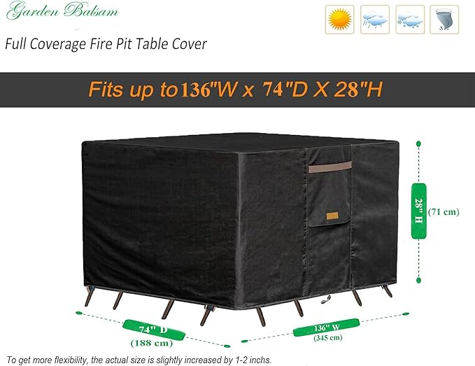 600D Heavy Duty Waterproof Patio Furniture Covers UV Resistant Rectangular Outdoor Table and Chair Covers 136" Wx 74" D x 28" H Black