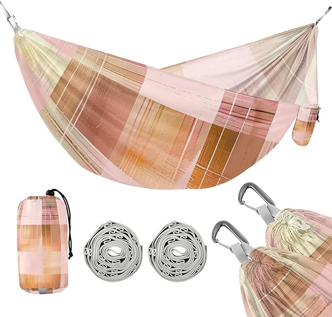Rose Gold Plaid Seamless Figure 330lb Capacity Hammocks for Camping with Portabl Carry Bag Hanging Hammock for Outside Patio Garden amacas para patios con Base de adultos