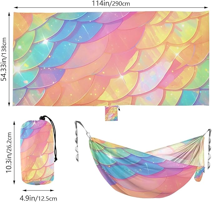 Rainbow Dragon Scales Glittering 330lb Capacity Camping Hammocks Portable Hammock for Outside Beach Patio Garden hamaca para acampar