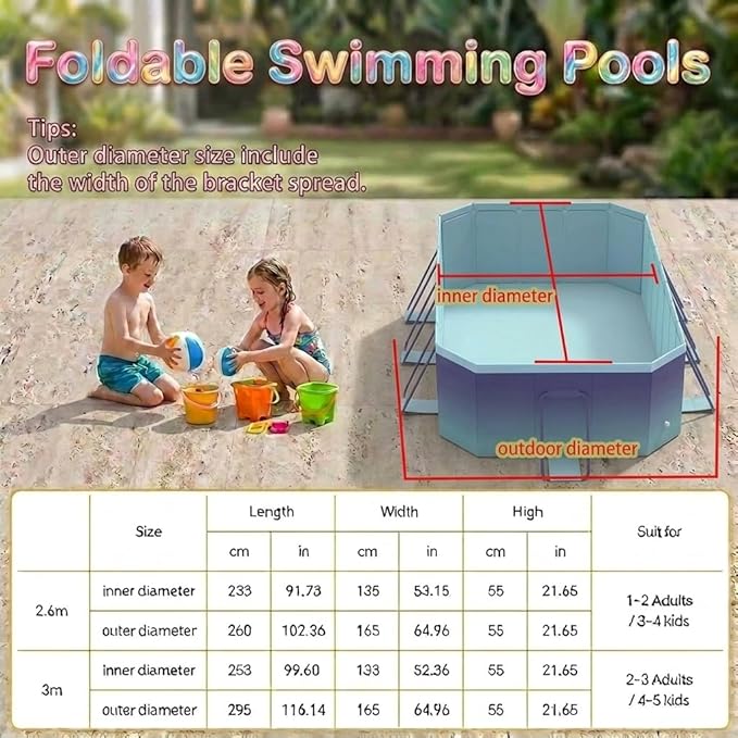 Jessie Foldable Pool for Kids and Adults Non InflatableFrame Outdoor Swimming Pool Blue Kiddie Pools Thickened Support Dog Above Ground Garden Backyard (118.11 in)