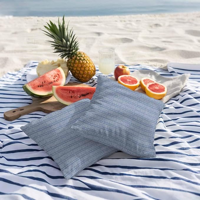 Outdoor Waterproof Throw Pillow Covers Set of 2 Blue Stripes Grain Pillowcases 26x26 Inches Solid Color Decorative Pillows Cushion Case Patio Pillows for Couch Bed Chair Garden