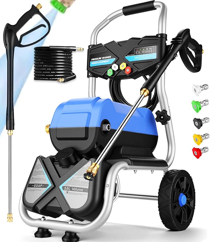 5000 PSI Pressure Washer,4.0 GPM Electric Power Washer, 1800W High Pressure Washer, Professional Washer Cleaner, with 5 Nozzles,3L Soap Bottle and 33FT Hose, Best for Cleaning Cars Patio Garden,Blue