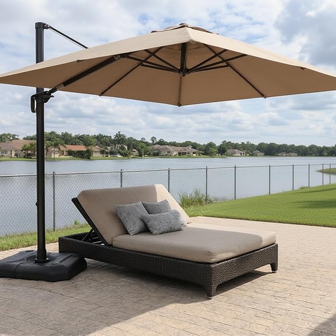 PURPLE LEAF 10 Feet Patio Umbrella Outdoor Cantilever Square Umbrella Aluminum Offset Umbrella with 360-degree Rotation for Garden Deck Pool Patio Taupe