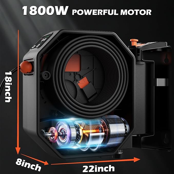 5000PSI Wall Mounted PowerWasher with 4 Quick Connect Nozzles, Foam Cannon for Car, Lane, Patio Cleaning, Orange