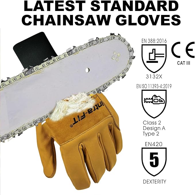 Chainsaw Gloves Saw Protection on Left Hand Back, EN ISO 11393-4, Cut-resistance Gloves Cow leather Palm