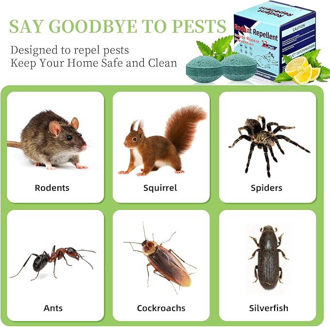 Mouse Rodent Repellent,24 Pack Peppermint Lemon Mice Repellent for Squirrel Rats Spider Pests, Natural Repellent for Kitchen, Warehouse, Car, Indoor, Outdoor, Safe for Pets & Family