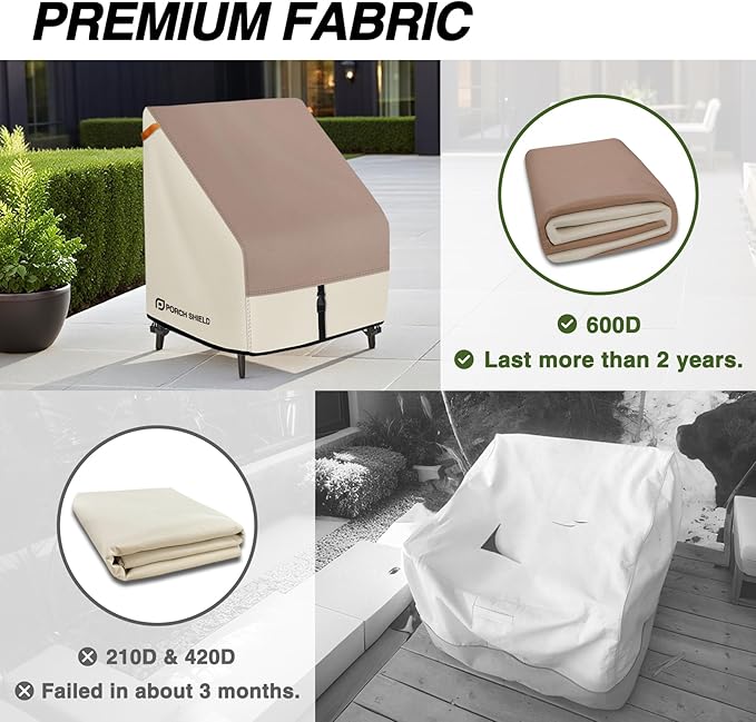 Porch Shield Patio Chair Covers - Waterproof Outdoor Lounge Deep Seat Adirondack Chair Cover 4 Pack - 34W x 37D x 36H inch, Light Tan & Khaki