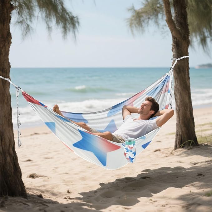 4th_July_Stars_Gradient_Pattern Outdoor Hammock with Tree Straps Backyard Hammock for Indoor Outdoor Patio