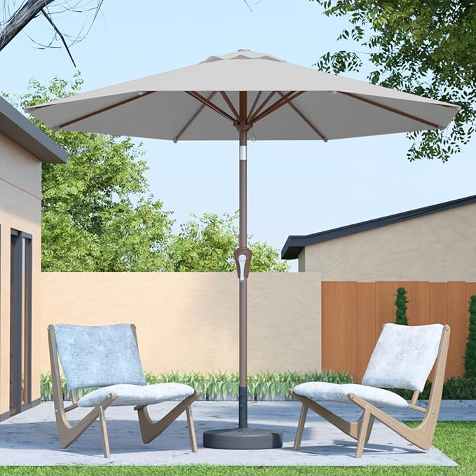 10FT Patio Umbrella Outdoor Market Umbrella with Crank and Tilt, 8 Flexible Fiberglass Ribs, UV-Resistant Waterproof Canopy for Patio, Deck, Garden, Backyard, Light Gray