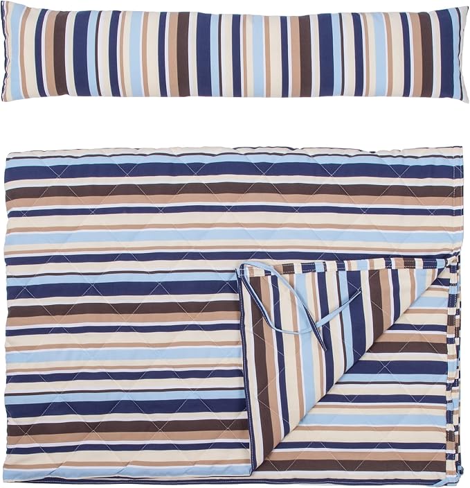 ANOW Outdoor Hammock Pad and Pillow Set, Quilted Hammock Pad Replacement, Blue Stripes