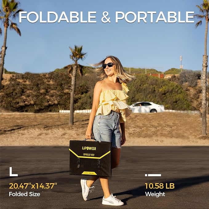 Lipower 100W Portable Solar Panels wtih Adjustable Stand,Foldable Solar Charger for Power Station, 23% High Efficiency ETFE Monocrystalline, USB & Type-C PD Output, IP64 Waterproof for Outdoor Camping