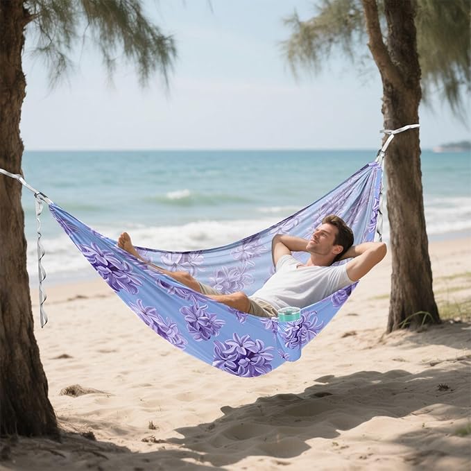 Camping Hammock Outdoor Hammocks for Outside Hyacinth Flowers Purple Beach Trees Portable Lightweight with Pockets Tree Straps Indoor Small