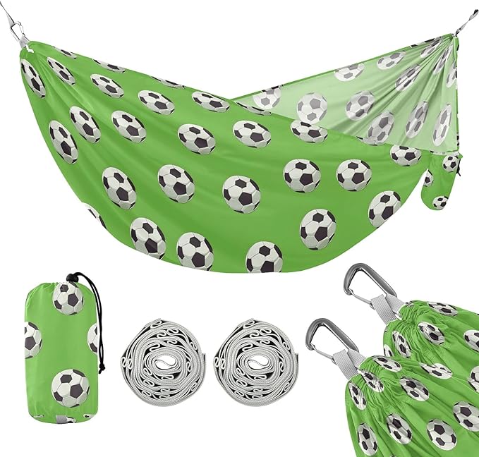 Camping Hammock Outdoor Hammocks for Outside Football Green 1 Beach Trees Portable Lightweight with Pockets Tree Straps Indoor