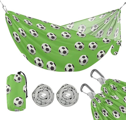 Camping Hammock Outdoor Hammocks for Outside Football Green 1 Beach Trees Portable Lightweight with Pockets Tree Straps Indoor