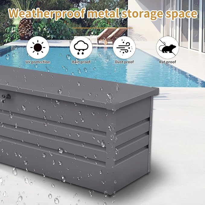 260 Gallon Metal Deck Box, Lockable Patio Waterproof Outside Storage Box, Extra Large Outdoor Storage Box for Furniture, Garden Tools and Pool Supplies Storage,Black