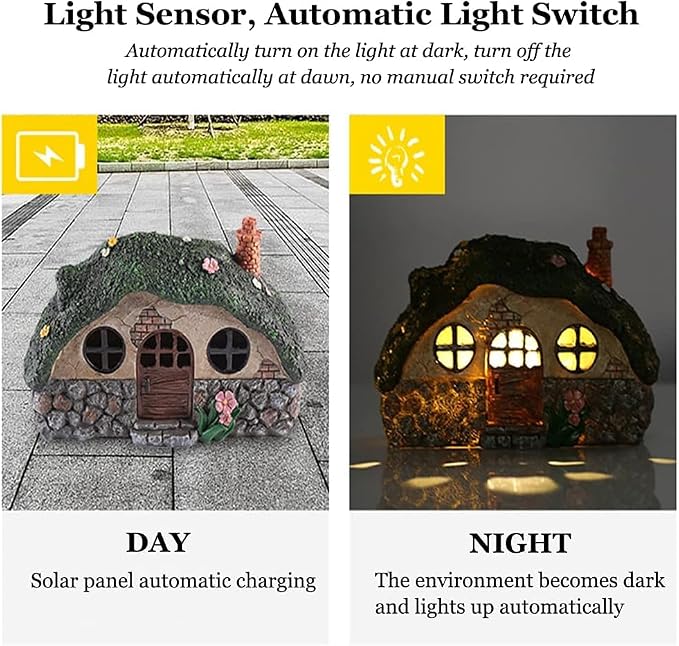 Fairy Garden Statues,Fairy Garden House with Solar Powerd Night Light,Yard Decorations Outdoor Fairy Garden Accessories Decor for Outside (House)