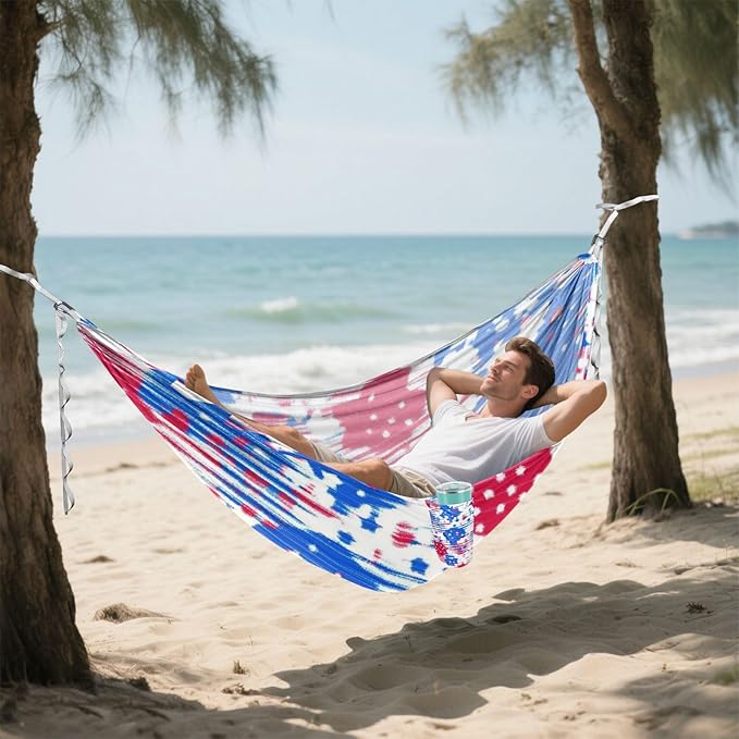 4th of July Independence Day Red White Blue 330lb Capacity Outdoor Hammocks Cloth Hammock for Outside Camping Essentials hamaca para adultos