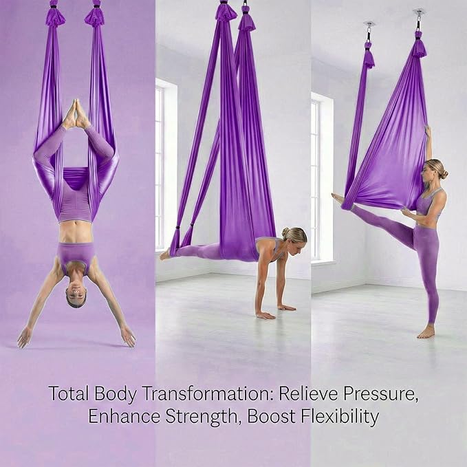 Alomejor Aerial Hammock Soft Elastic Polyester Swing for Fitness, Stretching and Meditation 157.5x110.2in Ideal for Home and Studio Use