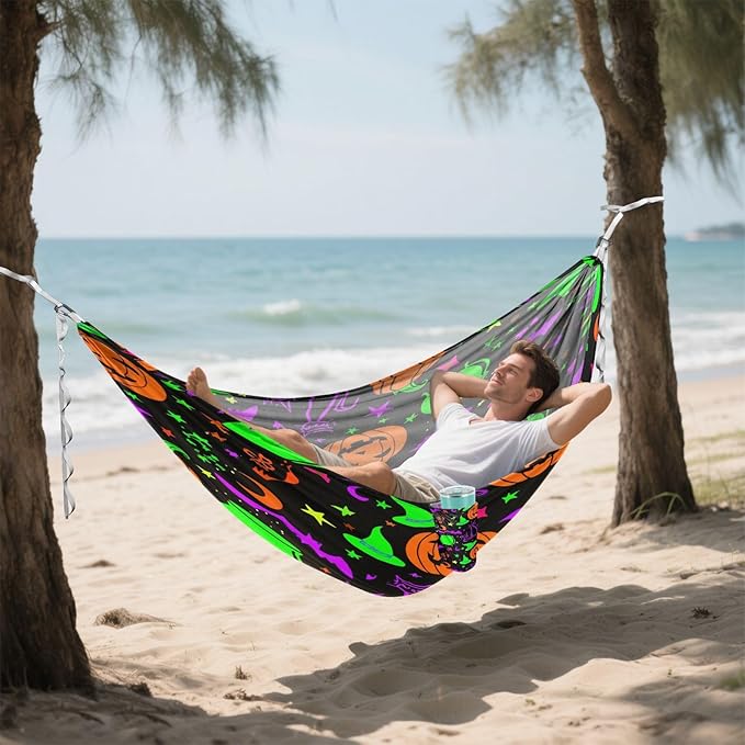 Hammocks for Outside Halloween Elements Camping Hammock Portable Hammocks with Tree Straps and Carry Bag Camping Accessories for Hiking Beach Outdoor
