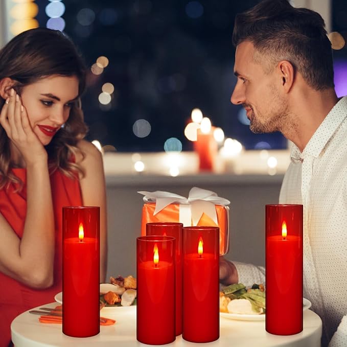 24-Pack Red Flameless LED Candles - Remote Control & Timer, Realistic Flickering for Chinese New Year Decor, Valentine's Day, Romantic Home Ambiance, Fireplace Mantel & Festive Centerpieces