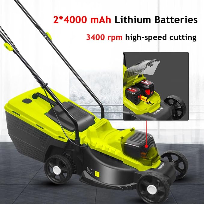 Self-Propelled Lawn Mower Cordless, 40V Brushless Electric Lawn Mower with 3-Position Cutting Height Adjustment, Included 2x4.0Ah Battery, for Lawns & Garden
