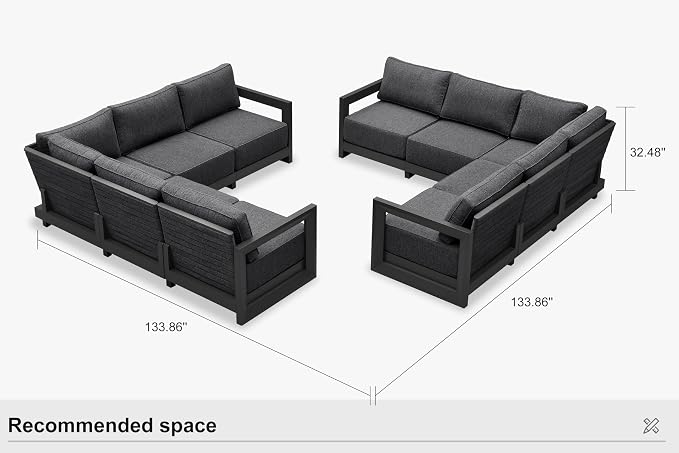 PURPLE LEAF Patio Furniture Set L-Shaped Outdoor Couch with 9.6" Thick Cushion and Soft Pillows 10 Piece Outdoor Sectional Sofas Modern Patio Conversation Sets for Yard Porch Deck Poolside, Grey
