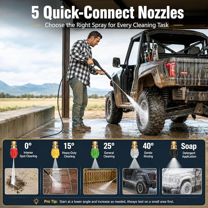 Gas Powered Pressure Washer 3800 PSI, 2.5 GPM High Power Washer, 212CC Engine with 5 Spray Tips—Ideal for Houses, Driveways, Cars, and Concrete Surfaces