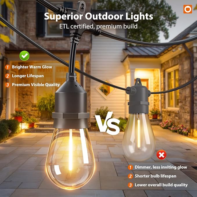addlon 200FT Outdoor String Lights with Remote Dimmable Waterproof Patio | Warm White Edison Bulbs, Heavy Duty Shatterproof Hanging Strand for Outside Backyard Porch Garden Bistro Pergola Party