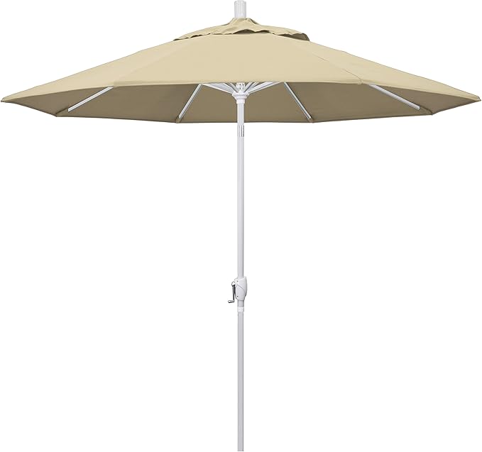 California Umbrella 9' Round Aluminum Market Umbrella, Crank Lift, Push Button Tilt, White Pole, Cilantro
