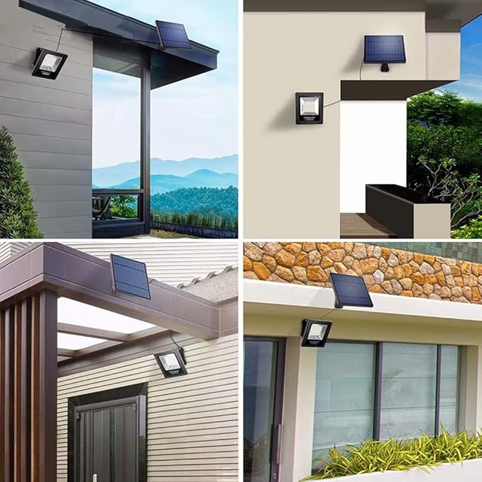 Solar Flood Lights Outdoor Dusk to Dawn Solar Light 4400mAh Waterproof LED 3000K Warm White Wall Mount with Detachable Panel for Outside, Patio