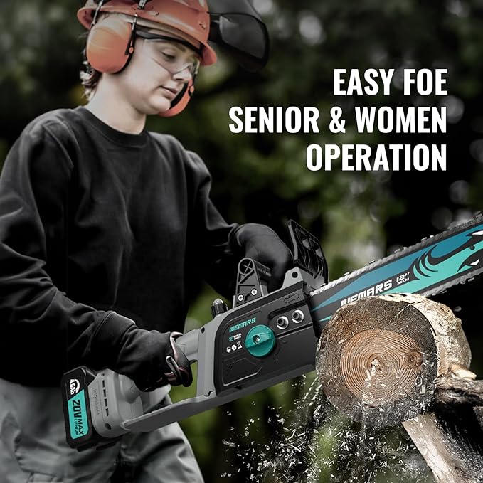 WEMARS 20V Brushles Cordless Chainsaw 12-Inch Lightweight Battery Powered Chainsaws Compact Pruning Electric Chainsaw 4.0AH Lithium-ion 2 Kit-Batteries for Wood Cutting,Garden Tree,Branch Pruning