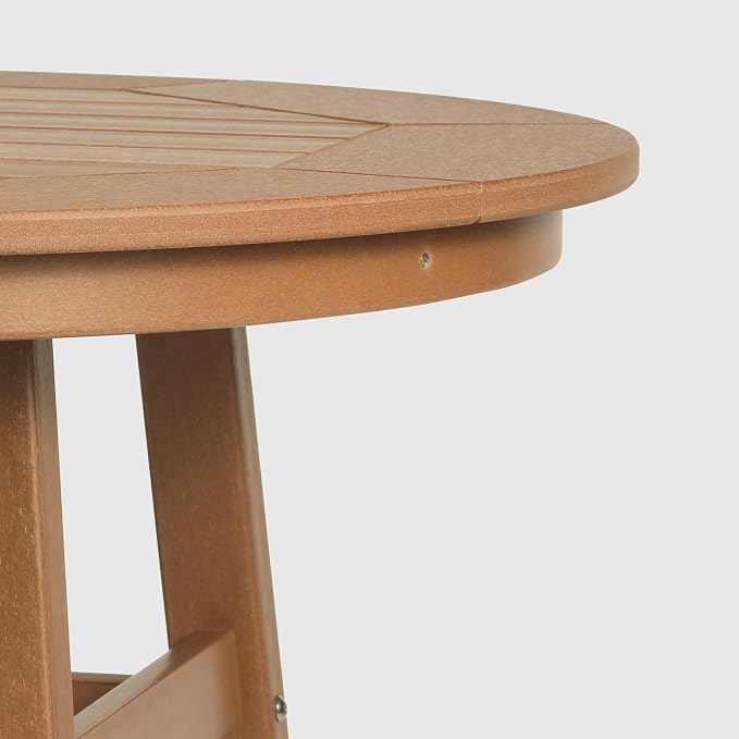 WestinTrends Malibu Outdoor 35" HDPE Round Patio Bar Height Table, Teak