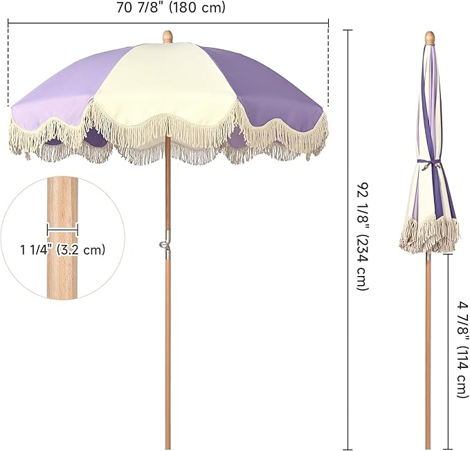 LAGarden Fringe Patio Umbrella with Carry Bag & Cover Vintage Wood for Event Outdoor Garden Yard Wedding Bistro Table