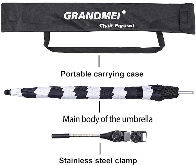 Chair Umbrella with Clamp,46 inches UPF 50+ Clip on Parasol for Patio,Beach Chairs,Strollers,Wheelchairs,Golf Carts