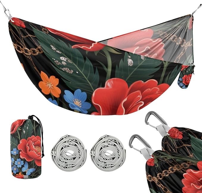 Retro Red Peony Flowers 330lb Capacity Outdoor Hammocks with Hanging Rope Indoor Hammock for Outside Patio Backyard Poolside hamaca de Algodon para Jardin