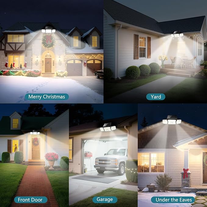 Solar Flood Lights Outdoor- 2800LM 200LED Solar Motion Sensor Lights, 3 Heads & 3 Modes Flood Lights, 270° Wide Angle Solar Powered Security Lights for Yard, Garage(2 Pack)