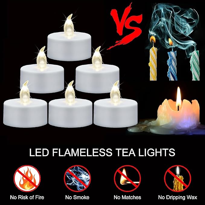 Led Tea Lights Candles, Battery Operated Flameless Electric Fake Candle, 100 Pack Realistic Flickering Votive Tealights,Long Lasting 200+ Hours,for Wedding,Party,Home Decoration (Warm White)
