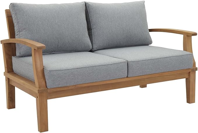 Modway EEI-1470-NAT-GRY-SET Marina Premium Grade A Teak Wood 3-Piece Outdoor Patio Furniture Set, Natural Gray