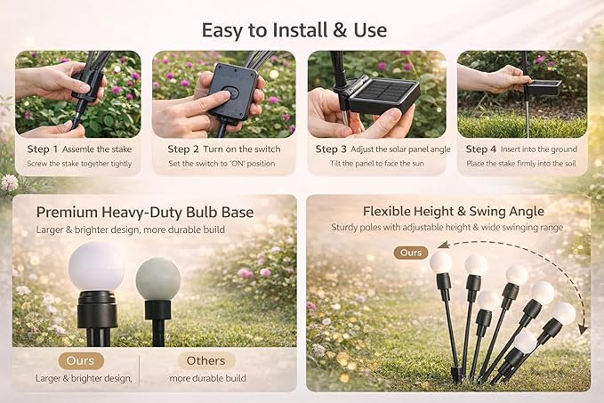 Garden Lights Solar Powered, 4 Pack Solar Garden Lights Outdoor Waterproof, Swaying Firefly Stake Lights, 32 LED Warm White for Pathway Patio Yard Decor