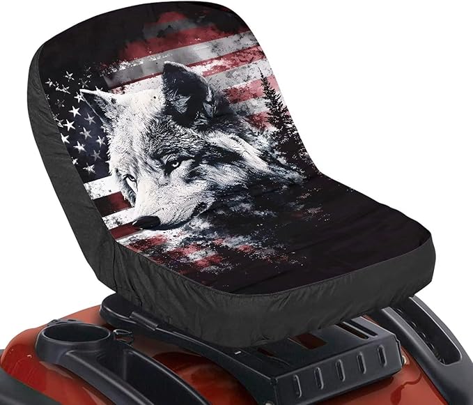 Lawn Mower Seat Cover Craftsman, American Flag Wolf Print Comfort Tractors Seat Cushion Tractor Decor Tractor Accessories for Men Women