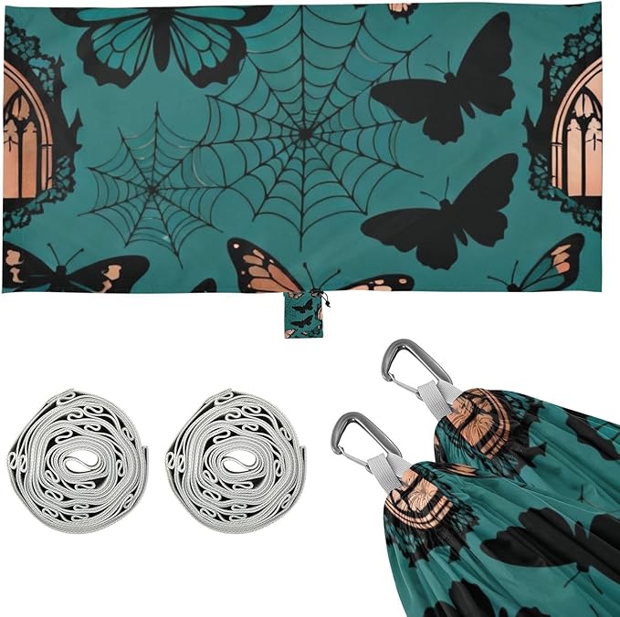 Butterfly and Web Outdoor Hammocks with Tree Straps Cloth Hammock for Camping Travel Accessories