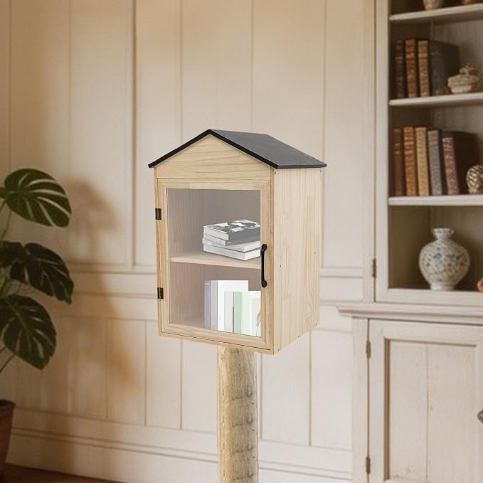 Library Book Exchange Box Weatherproof Wood Cabinet for DIY Outdoor Indoor Book Storage,Literature Exchange Box for Community,Schools & Neighborhood Sharing (TypeD)