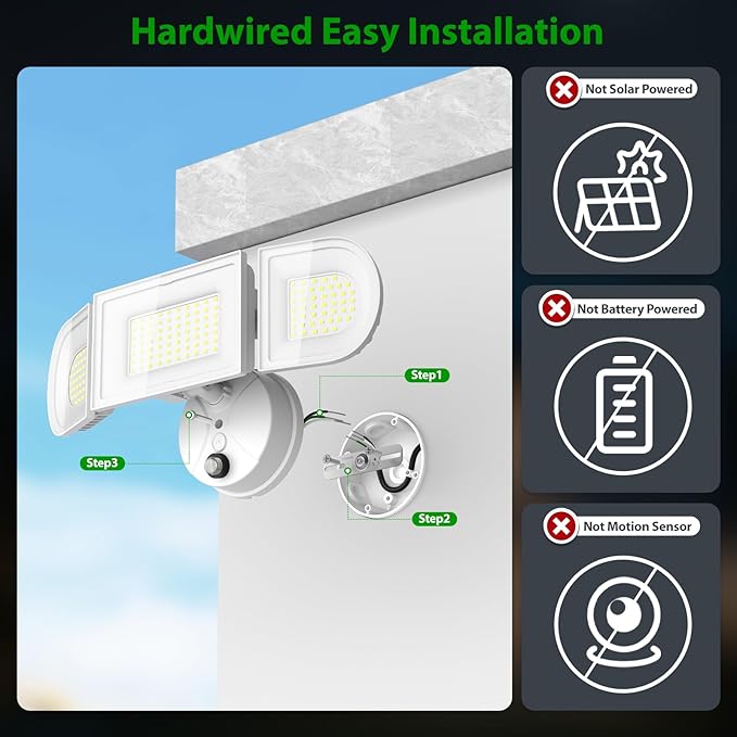 iMaihom 130W Dusk to Dawn Outdoor Lighting, 13000LM LED Security Floodlight with Photocell Auto On/Off, 3 Adjustable Heads, IP65 Waterproof, Hardwired for Garage, Yard, Driveway, 6500K Daylight