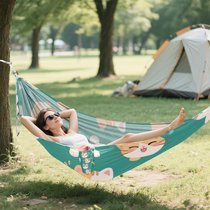 Cartoon Cute White Cat 330lb Capacity Hammocks Rope Hammock for Camping & Hiking Essential macas mexicanas de Patio para Adulto