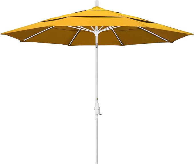 California Umbrella 11' Round Fiberglass Rib Market Umbrella, Crank Lift, Collar Tilt, Yellow, White Pole (GSCUF118170-SA57-DWV)