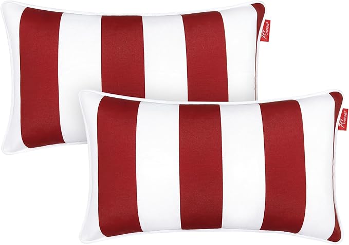 Pcinfuns Pack of 2 Outdoor Lumbar Pillows,20x12 Inch All-Weather Water-Resistant Patio Pillows with Inserts,Decorative Pillows for Patio Furniture,Couch,Sofa,Poolside,Red White