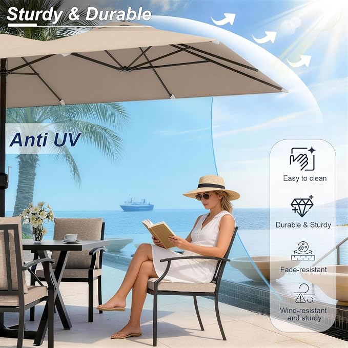 10 Pieces Patio Dining Set with Brown Umbrella,Outdoor Furniture Set Includes Hole Cut-Out Table and 6 Metal Backrest Chairs and 2 Swivel Chairs for Backyard,Garden,Poolside,Brown