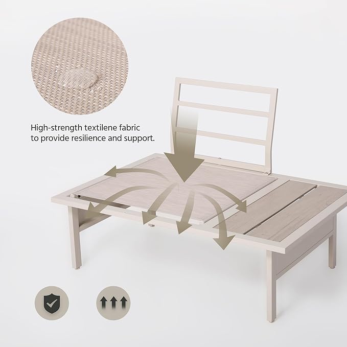 LAUSAINT HOME 6 Pieces Patio Furniture Set, Outdoor Metal Frame Patio Conversation Sets with Coffee Table & Thick Cushions for Garden, Poolside, Backyard(Beige)