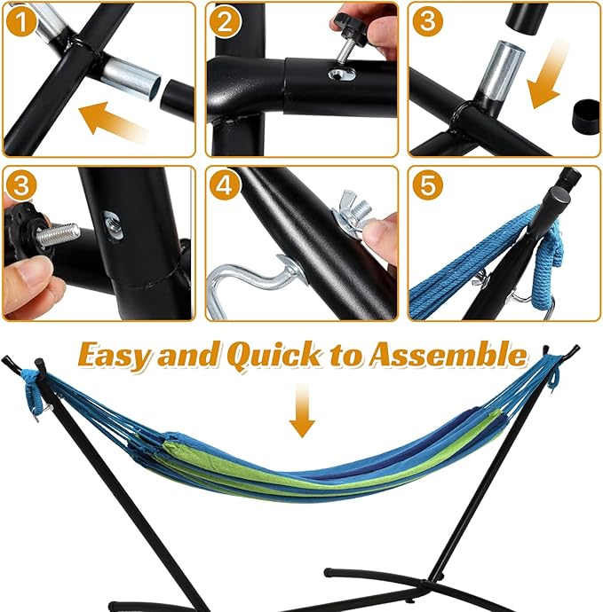 9FT Hammock Portable Hammock Stand 2 Person Heavy Duty Hammock Stand with Portable Carrying Case, Adjustable 6 Optional Hook Positions, for Outdoors & Indoors(Blue)